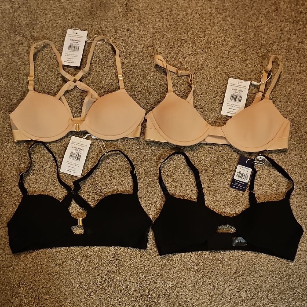 Set Of 4 Pepper Bras 32A-New With Tags- 2 T Shirt Bras And 2 Racerback Bras